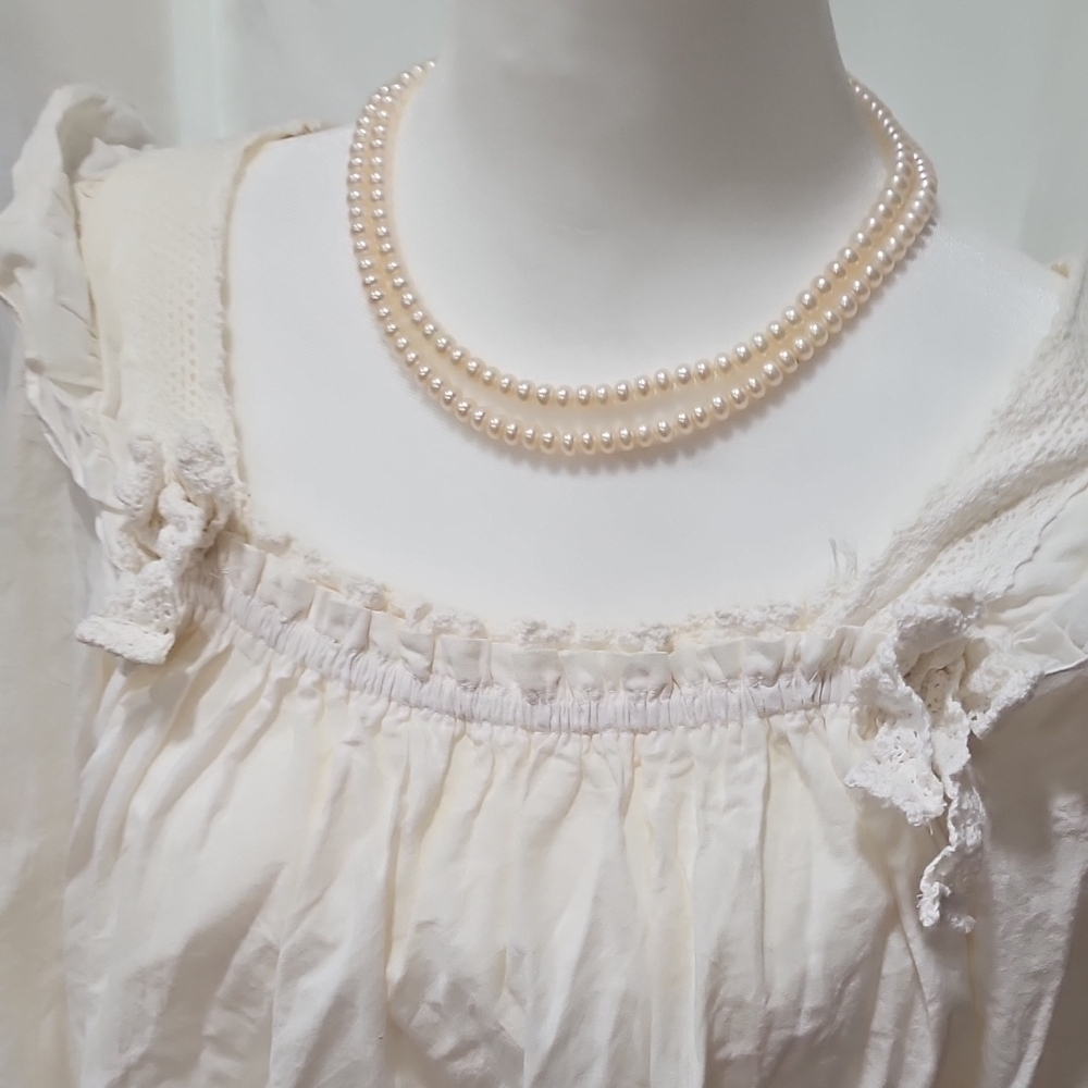 100% Cotton Ribbon Elegant Lacey Cream Pajama Set